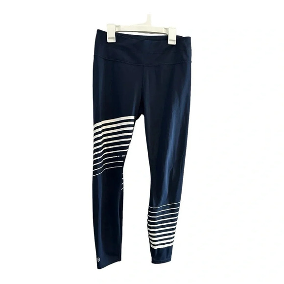 Athleta Navy Blue Reflective Sonar Leggings with stripe detail // size S - Picture 2 of 10